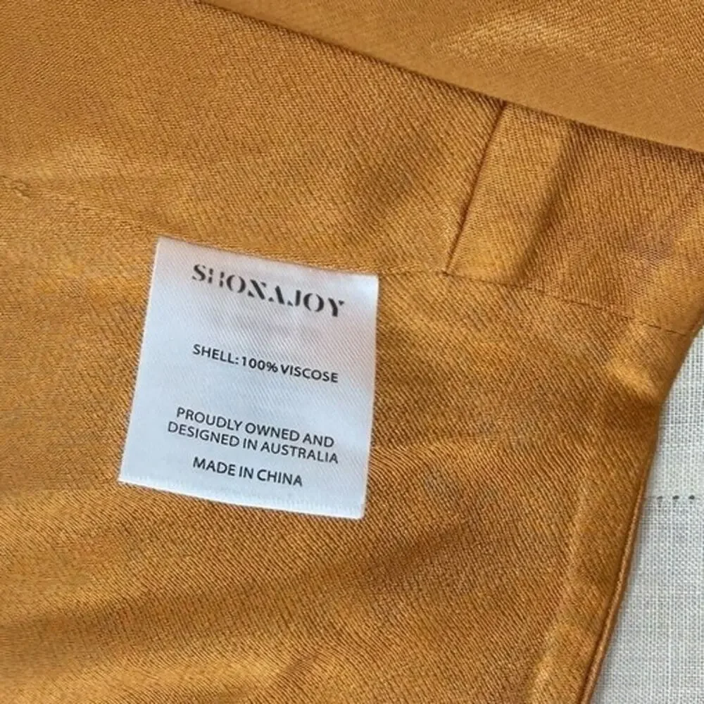 Shona Joy Alma Tuxedo Trouser Crop Top Matching Set Wide Leg Turmeric US 8 NWT